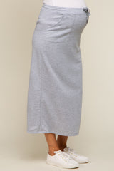 Grey Fleece Drawstring Maternity Maxi Skirt