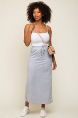 Grey Fleece Drawstring Maternity Maxi Skirt