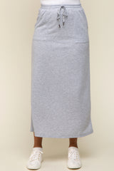 Grey Fleece Drawstring Maxi Skirt