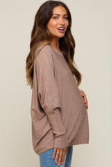 Taupe Knit Long Dolman Sleeve Maternity Top