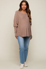 Taupe Knit Long Dolman Sleeve Maternity Top