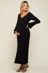 Black Ribbed Maternity Knit Maxi Dress