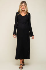 Black Ribbed Maternity Knit Maxi Dress