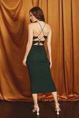 Forest Green Rib Knit Cutout Criss Cross Back Maxi Dress