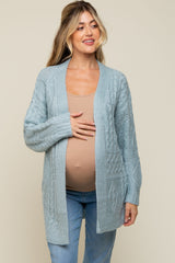 Light Blue Cable Knit Maternity Cardigan