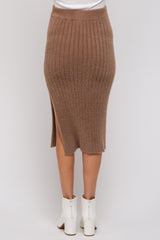 Mocha Fuzzy Ribbed Maternity Midi Skirt