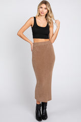 Mocha Fuzzy Ribbed Midi Skirt