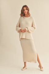 Ivory Fuzzy Ribbed Maternity Midi Skirt