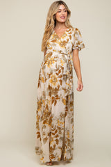 Cream Floral V-Neck Side Slit Maternity Dress