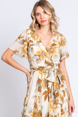 Cream Floral V-Neck Side Slit Dress