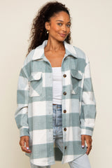 Grey Plaid Brushed Long Maternity Shacket