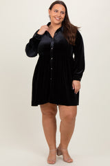 Black Velvet Button Down Plus Mini Dress