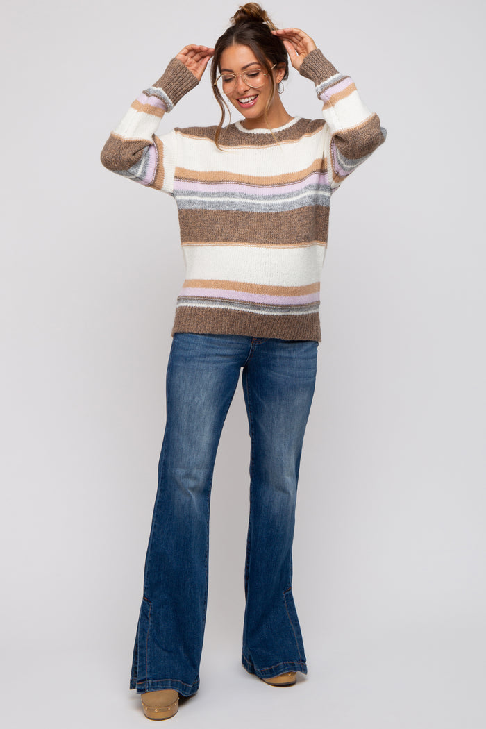 Mocha Striped Drop Shoulder Maternity Sweater