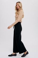 Black Sweater Knit Drawstring Pants