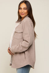 Taupe Corduroy Sherpa Lined Maternity Shacket