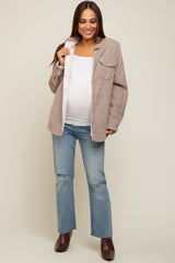 Taupe Corduroy Sherpa Lined Maternity Shacket