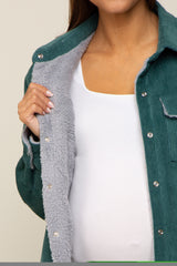 Forest Green Corduroy Sherpa Lined Maternity Shacket