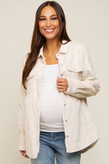 Cream Corduroy Sherpa Lined Maternity Shacket