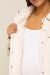 Cream Corduroy Sherpa Lined Maternity Shacket