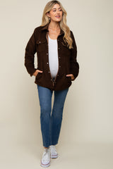 Brown Corduroy Sherpa Lined Maternity Shacket