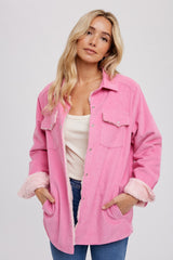 Pink Corduroy Sherpa Lined Maternity Shacket