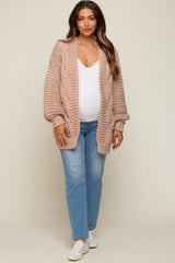 Beige Chunky Knit Maternity Cardigan