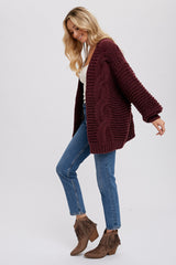 Burgundy Chunky Knit Cardigan