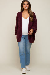 Burgundy Chunky Knit Maternity Cardigan