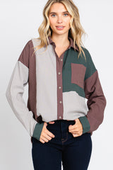 Multi-Color Striped Color Blocked Button-Down Top