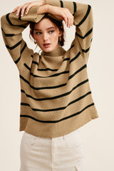 Olive Striped Mock Neck Maternity Sweater