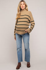 Olive Striped Mock Neck Maternity Sweater