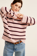 Light Pink Striped Mock Neck Maternity Sweater