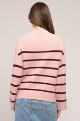 Light Pink Striped Mock Neck Maternity Sweater