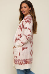 Cream Print Fuzzy Maternity Cardigan