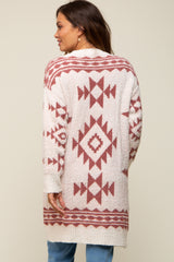 Cream Print Fuzzy Maternity Cardigan
