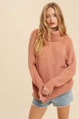 Rust Ribbed Turtleneck Maternity Sweater