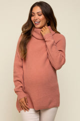 Rust Ribbed Turtleneck Maternity Sweater