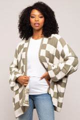 Olive Checkered Print Oversized Cardigan