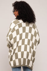 Olive Checkered Print Oversized Cardigan