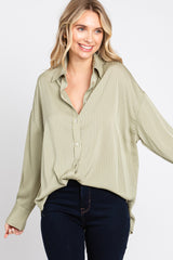 Light Olive Striped Silky Maternity Button Down Blouse