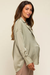 Light Olive Striped Silky Maternity Button Down Blouse