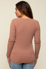 Taupe Button Front Long Sleeve Maternity Top