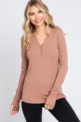 Taupe Button Front Long Sleeve Maternity Top