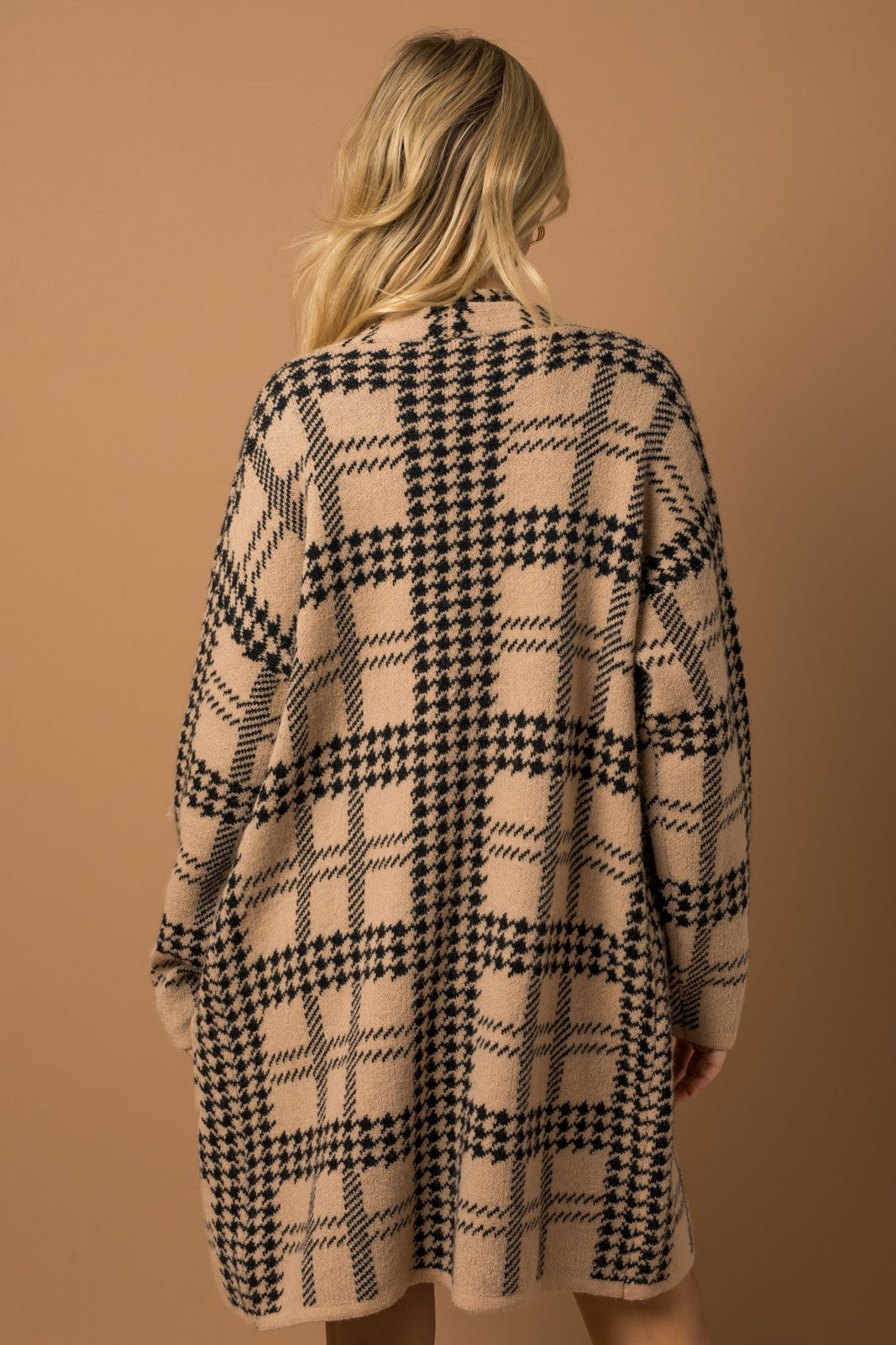 Mocha Houndstooth Long Cardigan