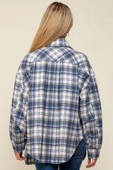 Navy Blue Flannel Plaid Button Up Maternity Shacket