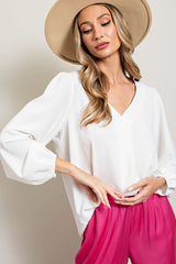 White Long Puff Sleeve Blouse Top