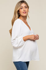 White Long Puff Sleeve Maternity Blouse Top