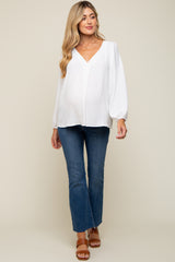 White Long Puff Sleeve Maternity Blouse Top