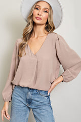 Mocha Long Puff Sleeve Maternity Blouse Top