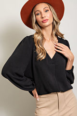 Black Long Puff Sleeve Maternity Blouse Top